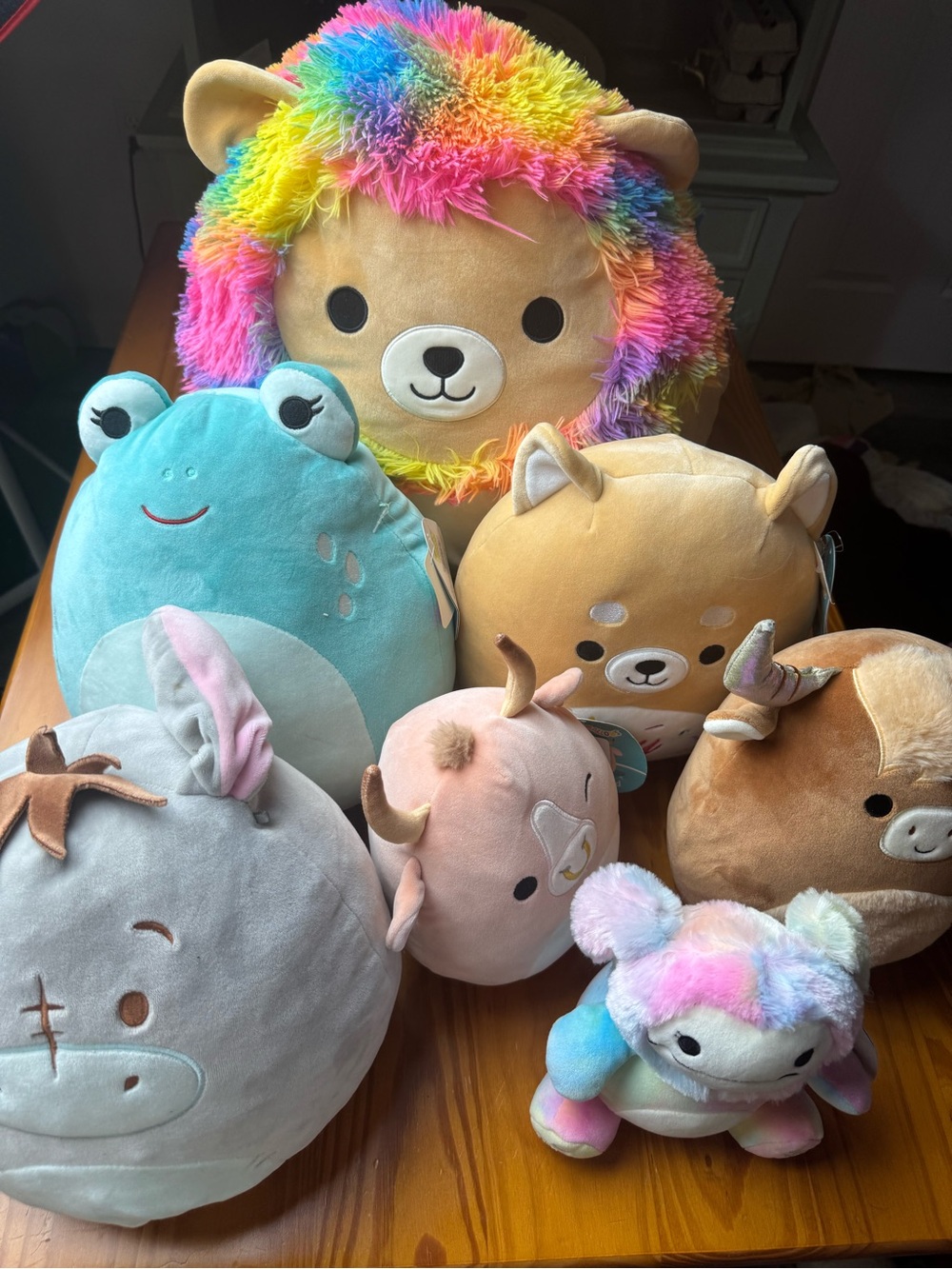 7 Multicolored & Assorted Pastel Squishmallows including eeyore and RARE Bigfoot